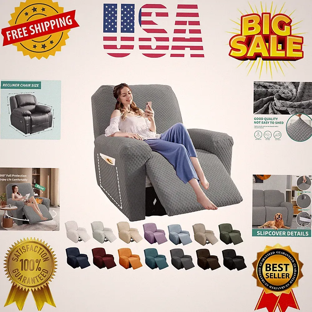 4 Pieces Stretch Recliner Slipcover Latest Jacquard Recliner Chair Cover with...