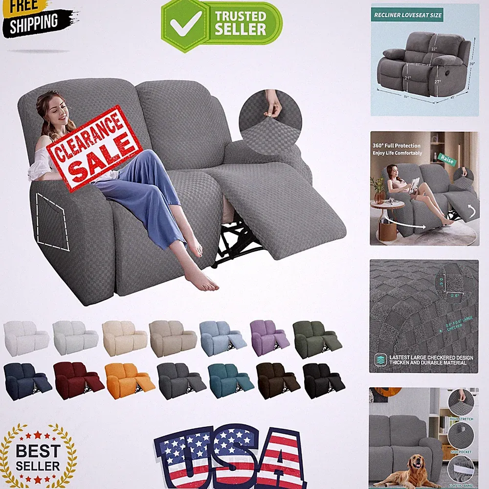 6 Pieces Stretch Loveseat Recliner Slipcover Jacquard Recliner Sofa Cover wit...