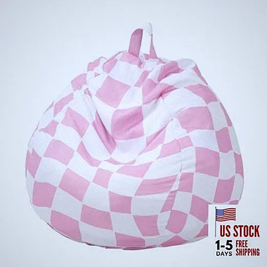 Bean Bag Chair for Teens (No Filler) Stuffed Animal Storage Bean Pink Plaid