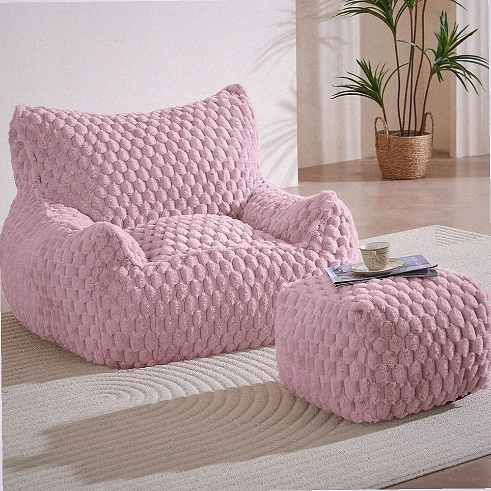 Bean Bag Chair with Ottoman - Modern Comfy Beanbag Sofa with Footrest, Soft Faux