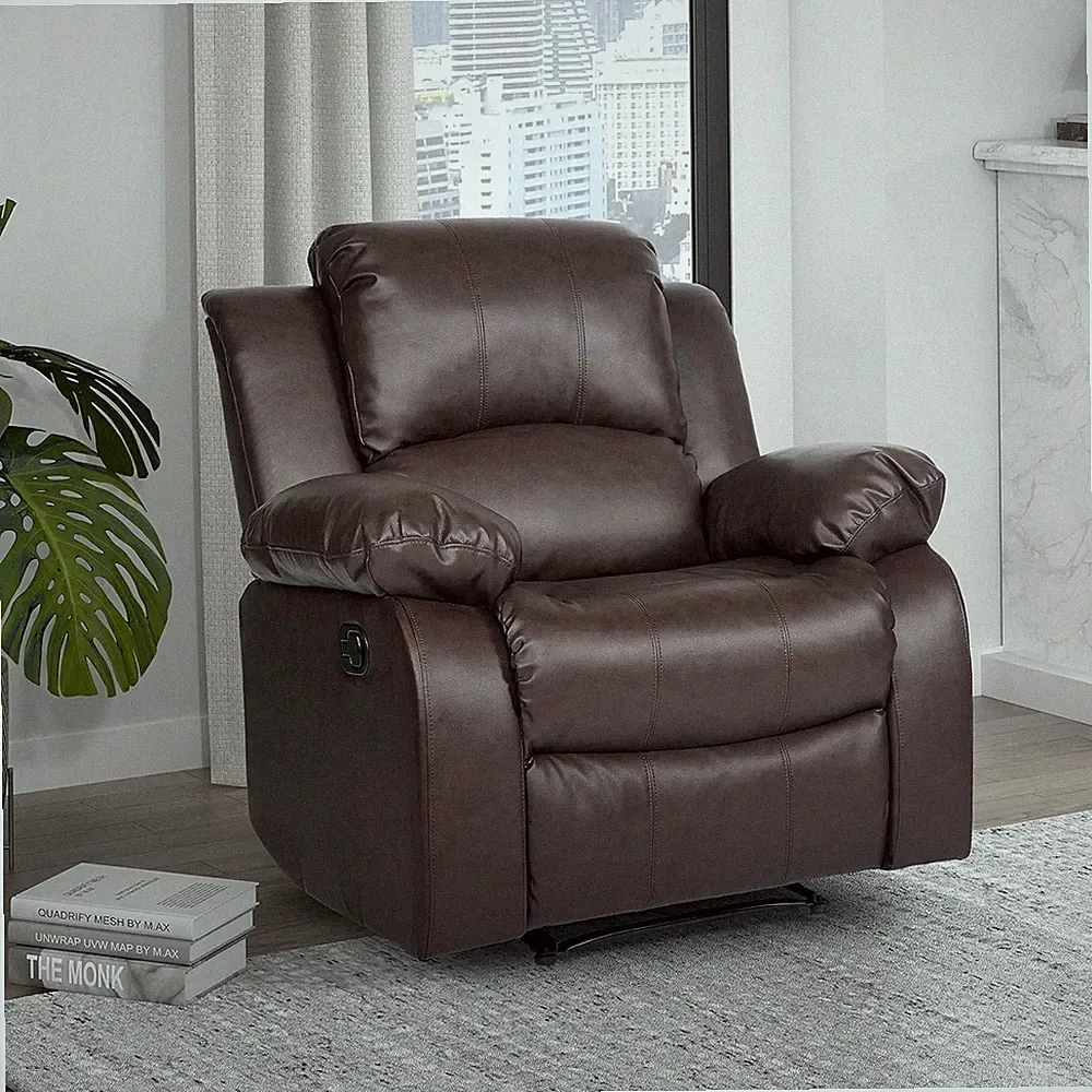 Brown Faux Leather Wall Hugger Recliner Chair for Small Spaces, Office or RV