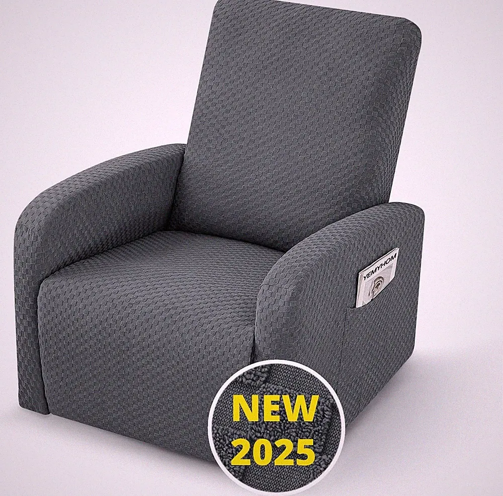 Dark Gray Stretch Recliner Slipcover - 4 Pieces with Side Pocket & Anti-Slip