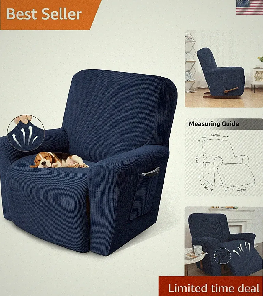 Delicate Navy Blue Recliner Cover for Kids & Pets - Quick Installation Protector