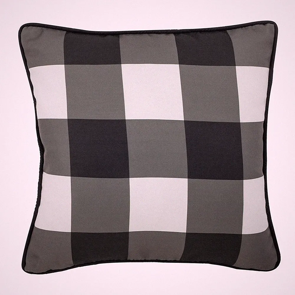 Divine Home Buffalo Plaid Indoor/Outdoor Throw Pillow, Black/White 17" x 17"
