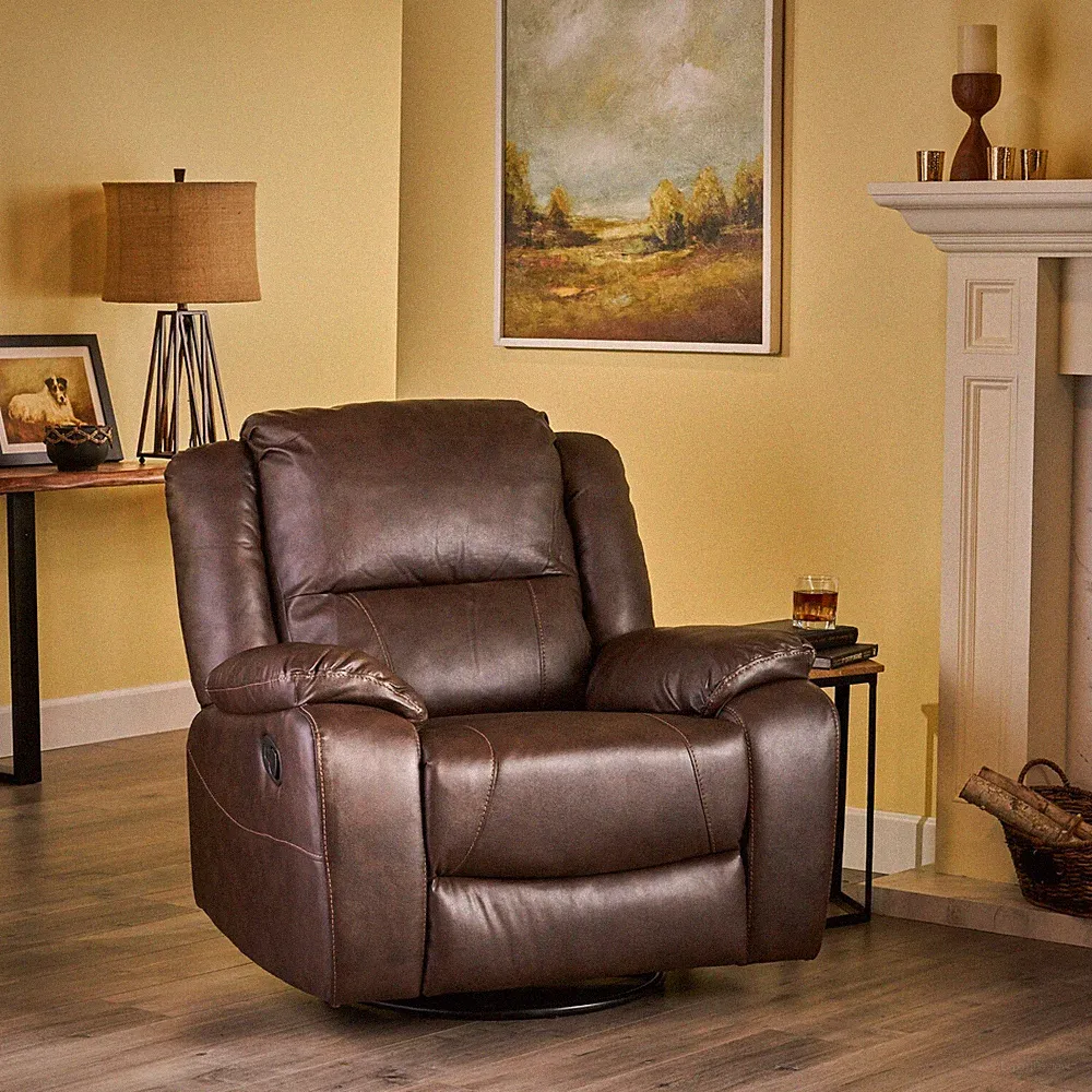 Flora Classic Tufted Leather Swivel Recliner