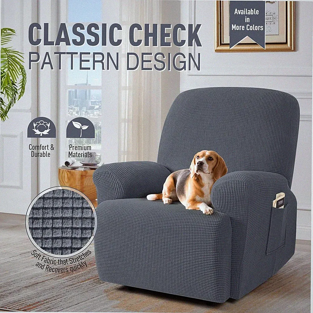 Grey Recliner Chair Cover - Soft Elastic Furniture Protector