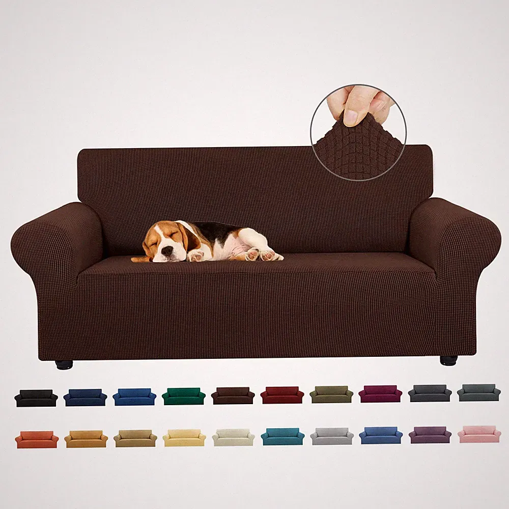 KEKUOU Stretch Loveseat Sofa Cover Slipcover,Couch Covers Medium, Chocolate