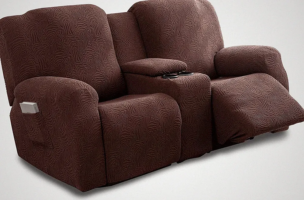 Leopard Recliner Loveseat Cover with Console & Pockets, Washable Protector
