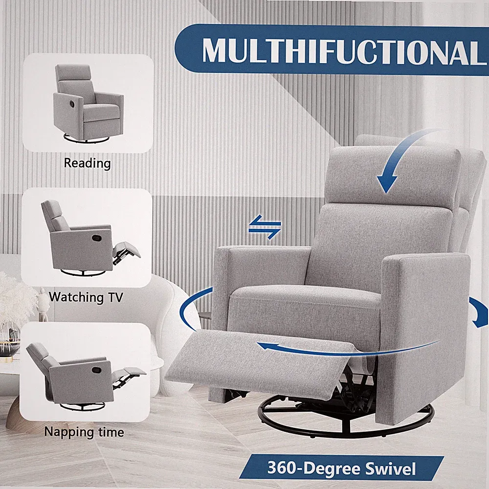 Modern Upholstered Rocker Plush Seating Glider Swivel Recliner Chair Single Sofa