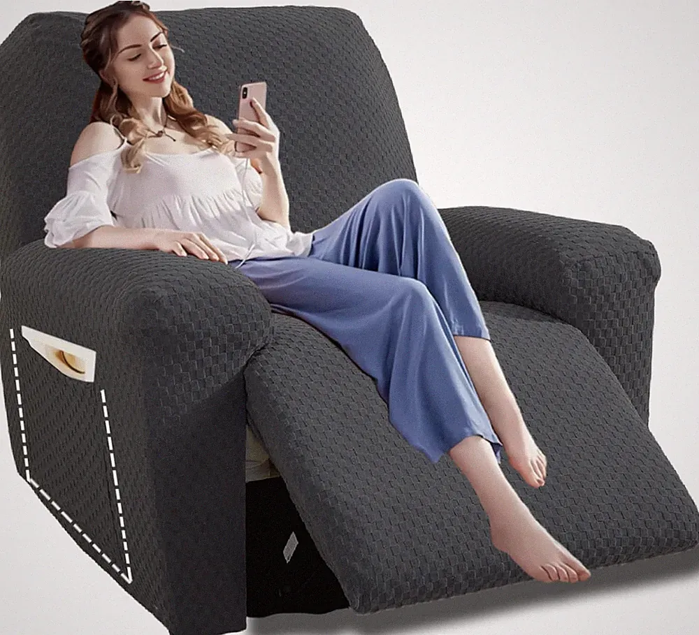 Oversized Stretch Recliner Slipcover with Side Pocket - Dark Gray, X-Large