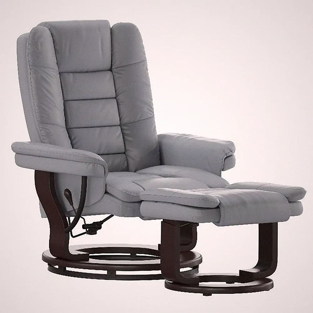 Pemberly Row Multi-Position Recliner and Ottoman with Swivel Mahogany Wood Base