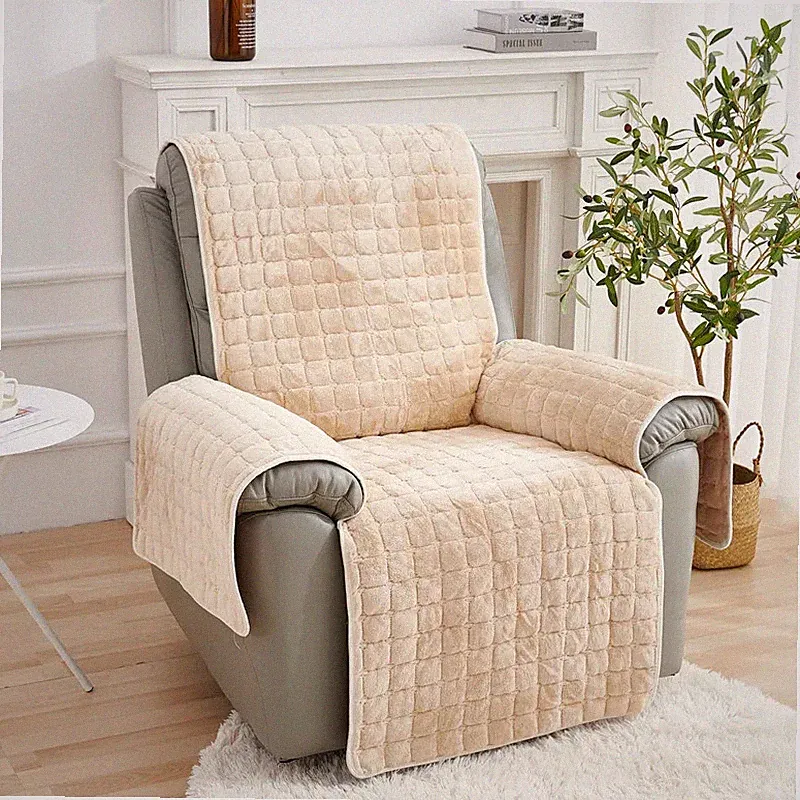 Plaid Thicken Plush Recliner Sofa Cover Non-slip Armchair Slipcovers Protector