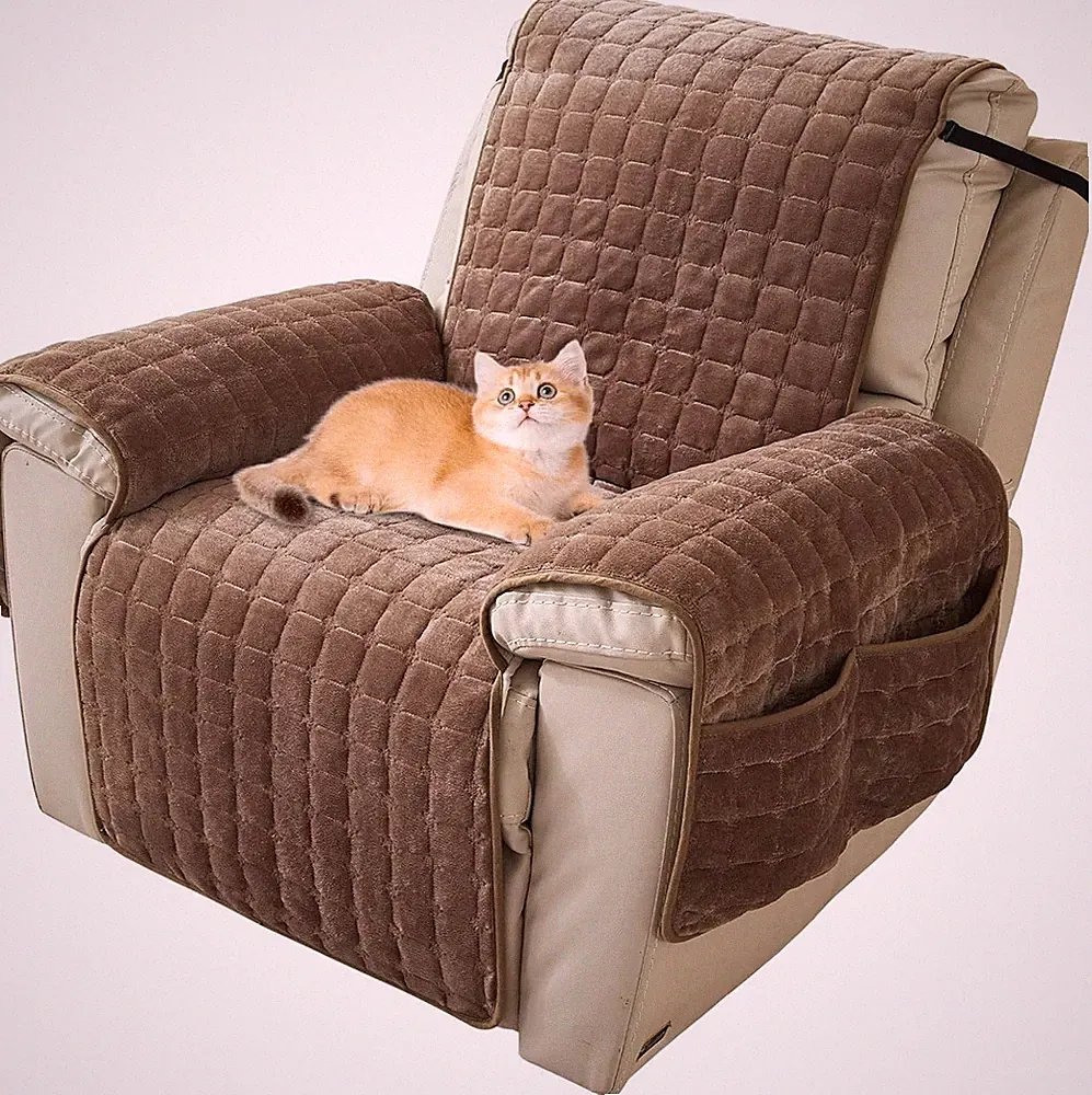 Plush Recliner Slipcover 23 Inches Washable Chair Covers Artificial 23" Coffee