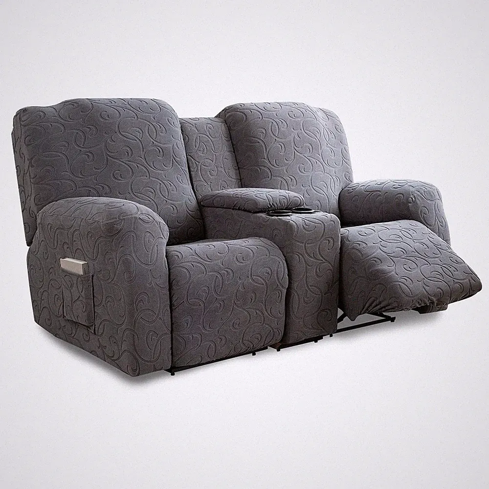 Recliner Loveseat Cover with Center Console, 2 Seater Jacquard Recliner Sofa...