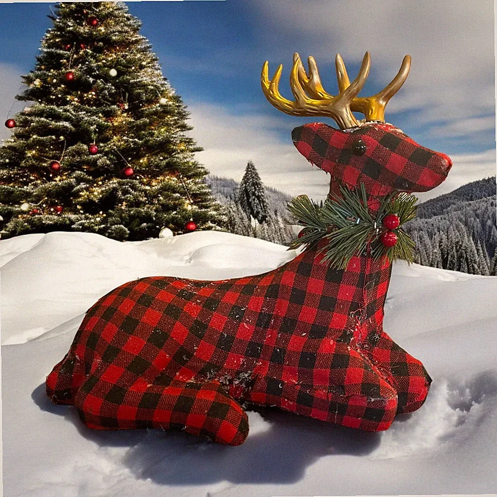 Reindeer Reclining: Styrofoam Dressed In Buffalo (McGregor Clan) Plaid