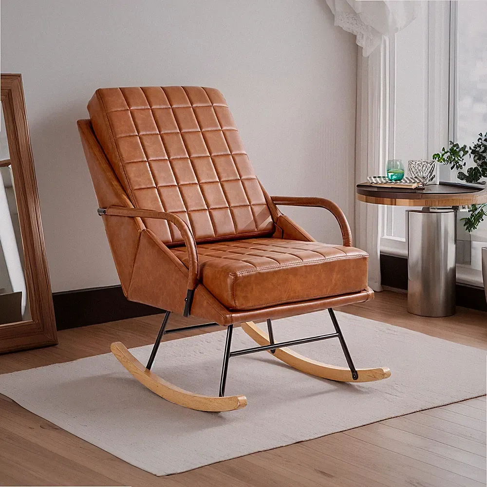 Rocking Chair Upholstered Single Sofa High Back Armchair Padded Seat NEW