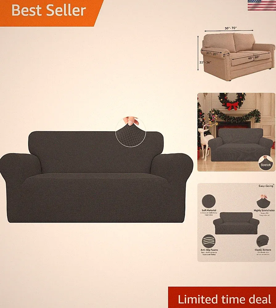 Stretch Loveseat Slipcover - Dark Gray - Stretch Fit - Polyester Spandex - Sm...