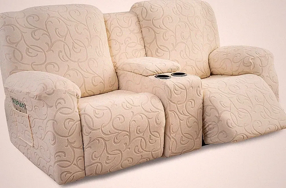 Stretch Recliner Loveseat Cover with Console - Washable Beige Sofa Protector