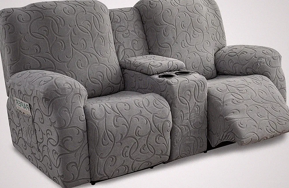 Stretch Recliner Loveseat Cover with Console, Washable Light Gray Protector
