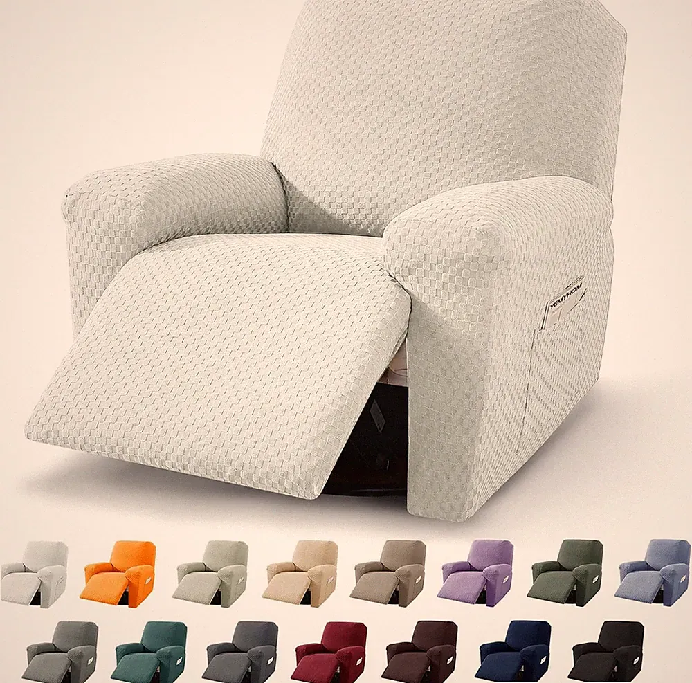 Stretch Recliner Slipcover Set - Jacquard Fitted Chair Cover with Side Pocket, W