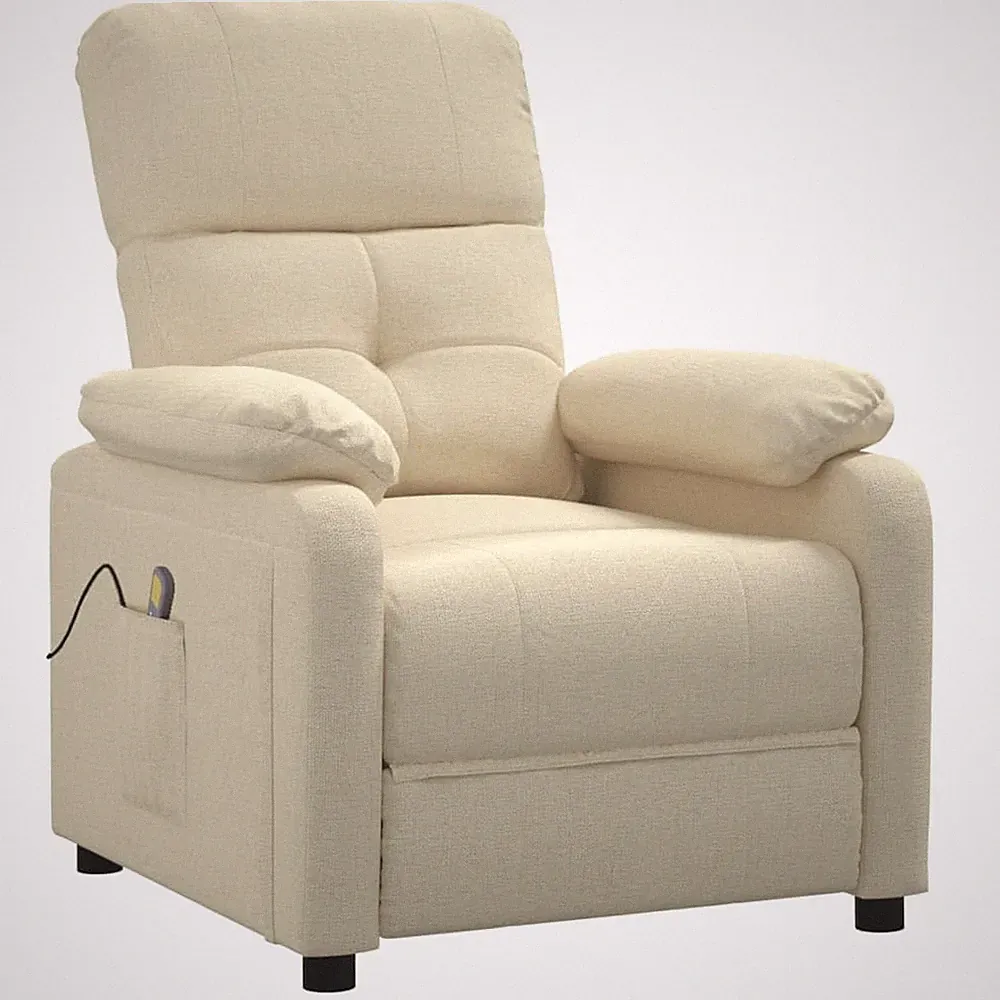 vidaXL Fabric Massage Recliner Chair, in Cream Color, Farmhouse Styled Relaxatio