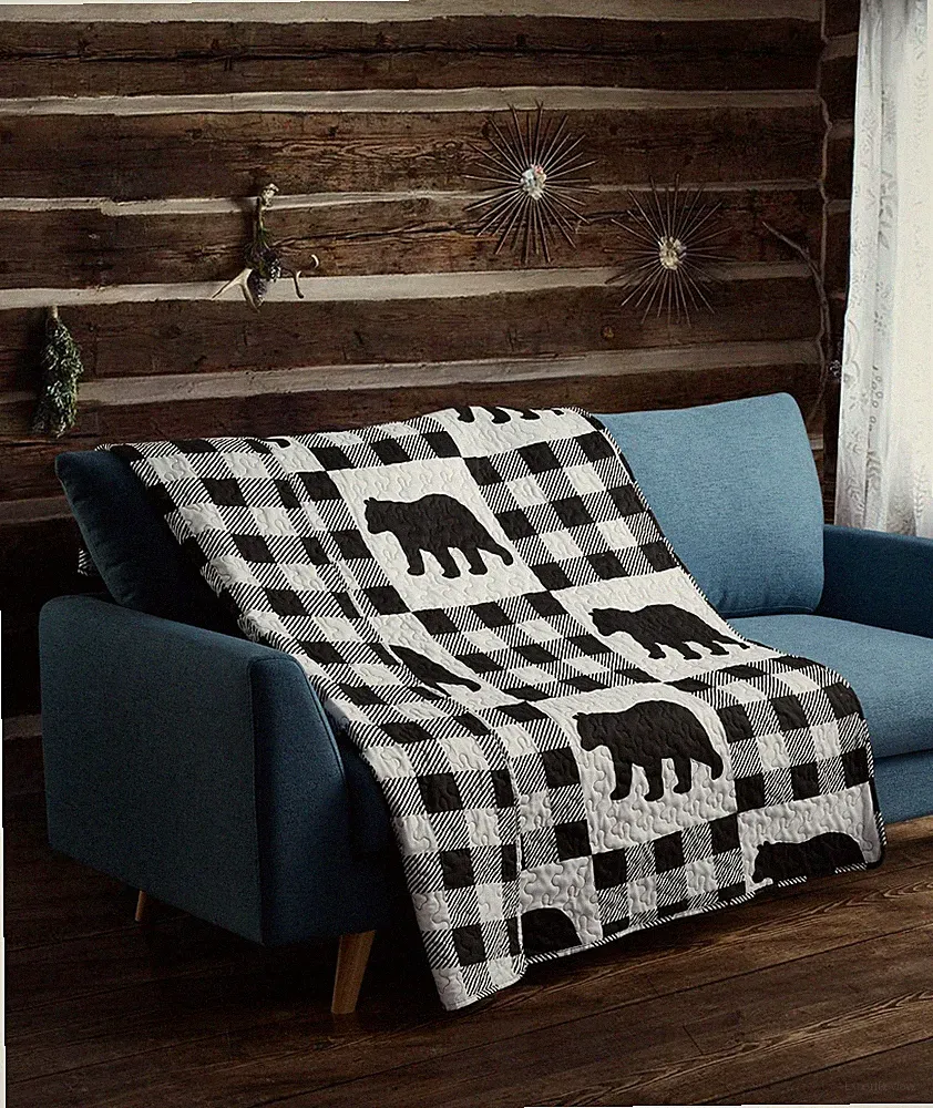 Virah Bella- Buffalo Plaid Bear White- Lightweight Quilted Throw Blanket 50"x60"