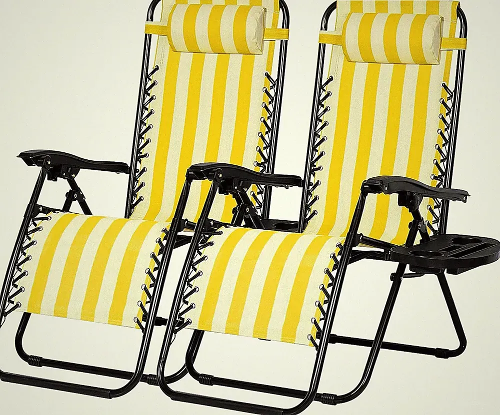 Yellow Stripe Adjustable Zero Gravity Recliner Chair with Pillow & Cup Holder